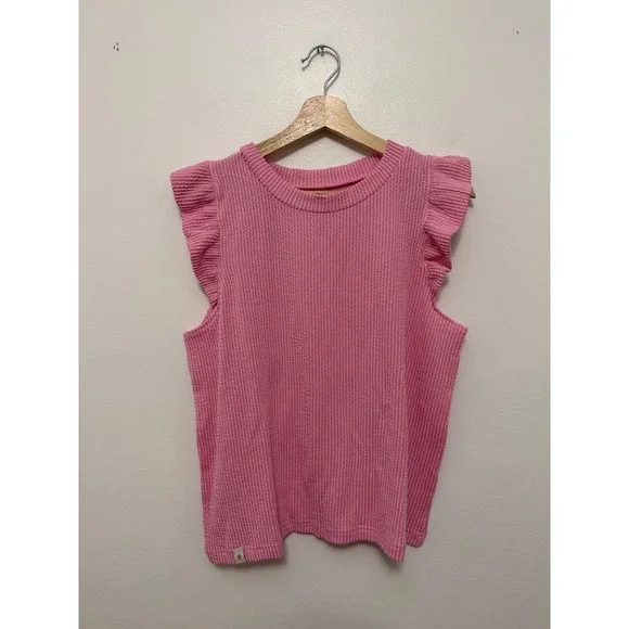 Simply Southern Urban Ribbed Knit Ruffled Sleeve Top – Blush – Size Medium –NWT - Picture 2 of 5